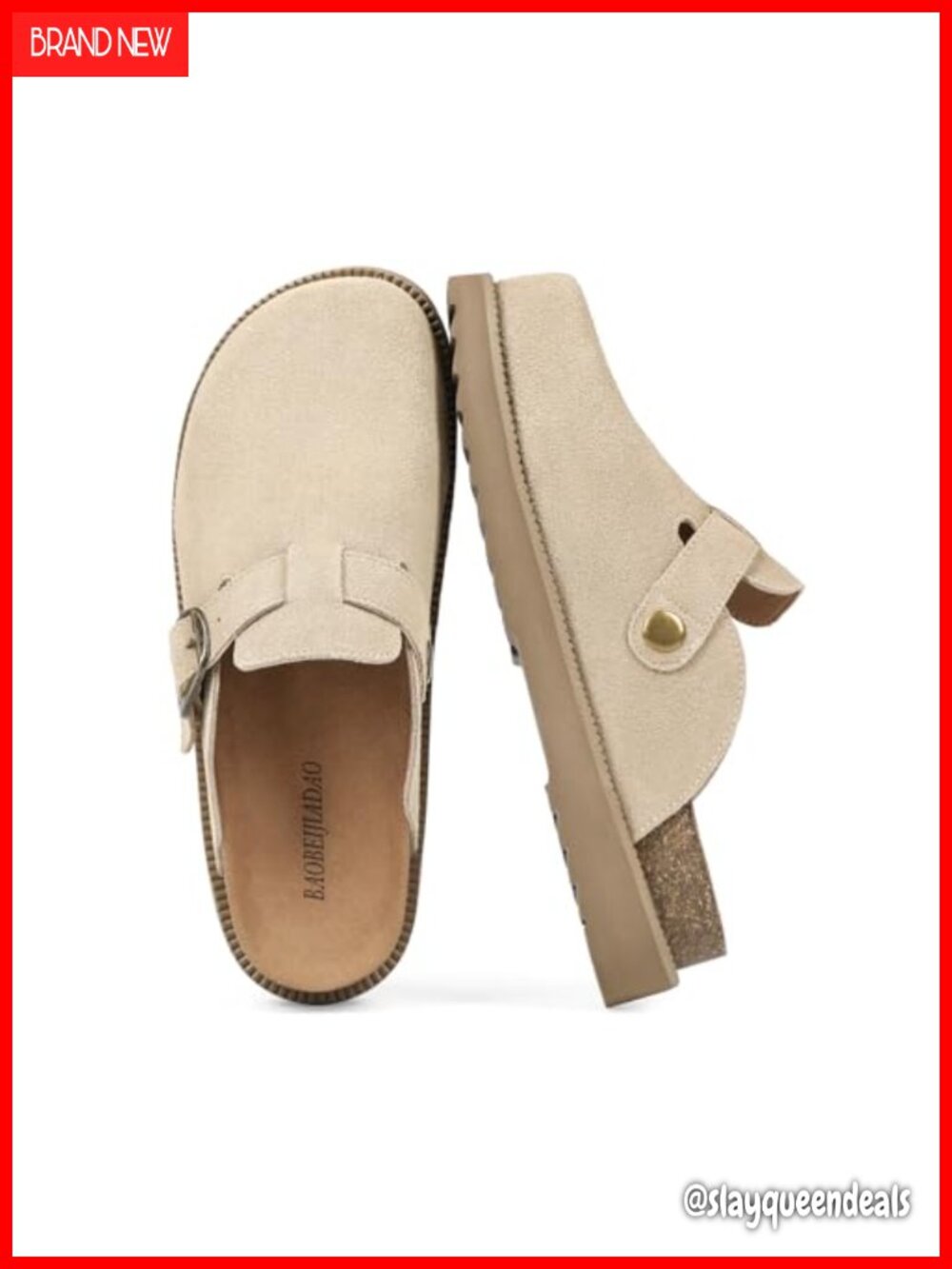 Women's Genuine Suede Platform Mules Clogs Arch Support Cork Footbed Slip On
